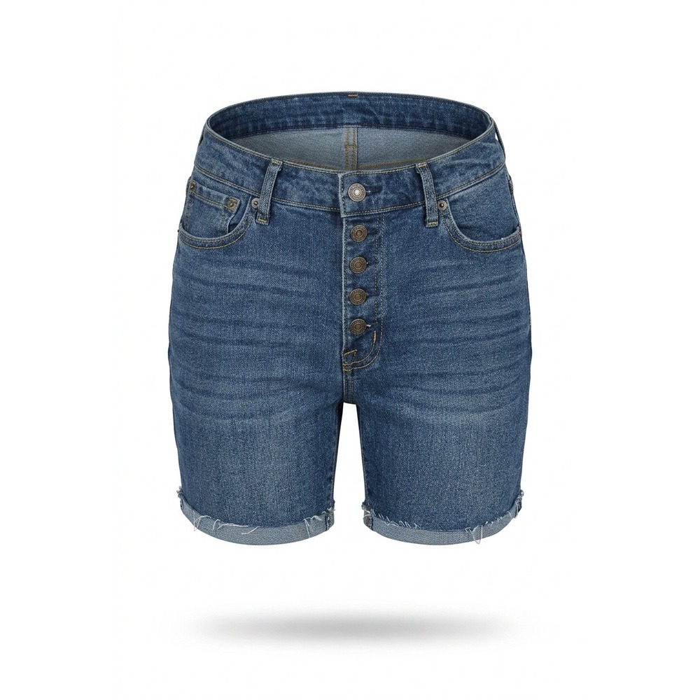 Ella Moss Womens Cuffed Midishort Button Fly Denim Shorts Blue Size 27